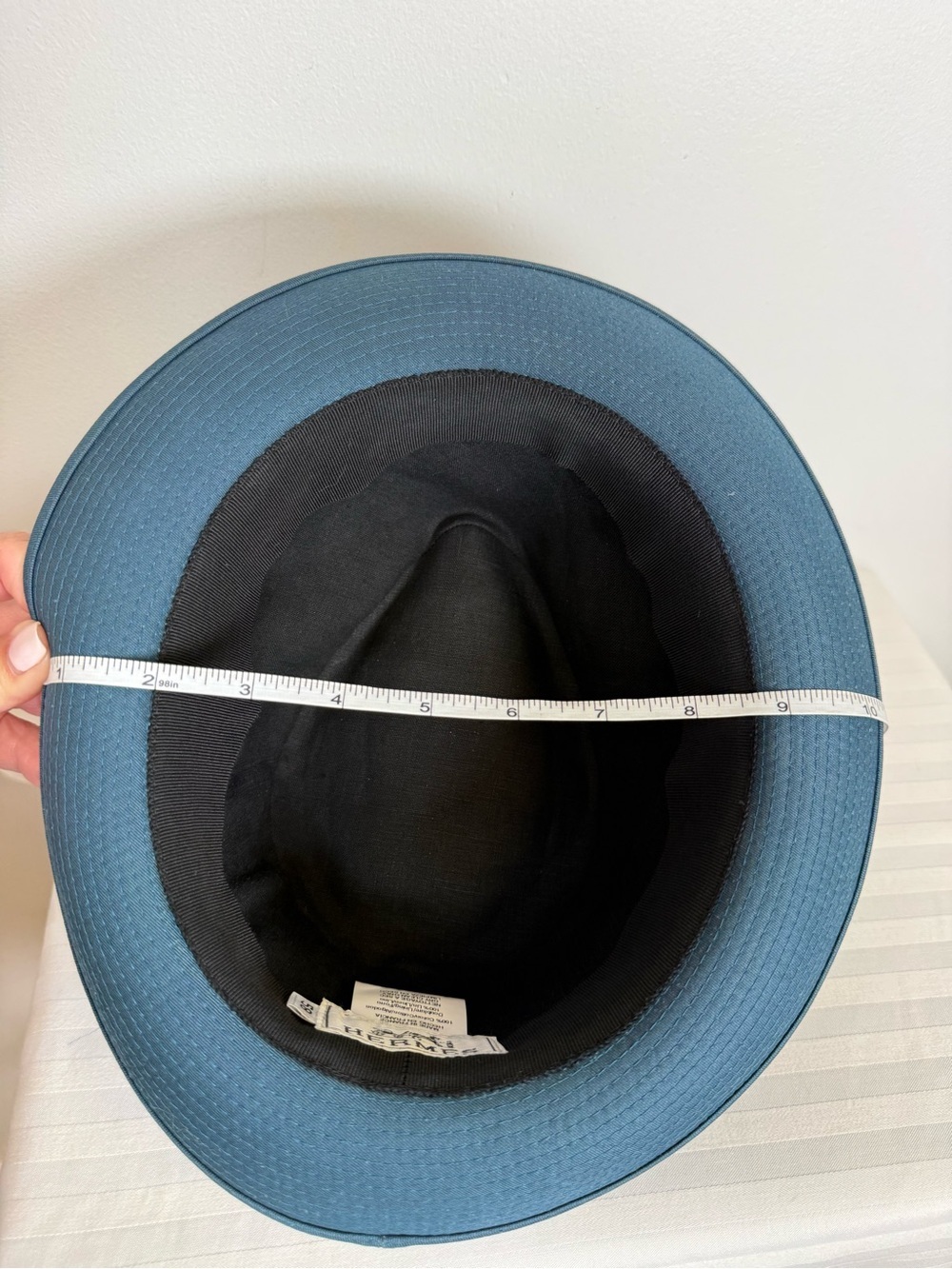 HERMES ‘Edouard’ Cotton Canvas Fedora Hat Made In France Deep Peacock Blue 58cm - Picture 12 of 15
